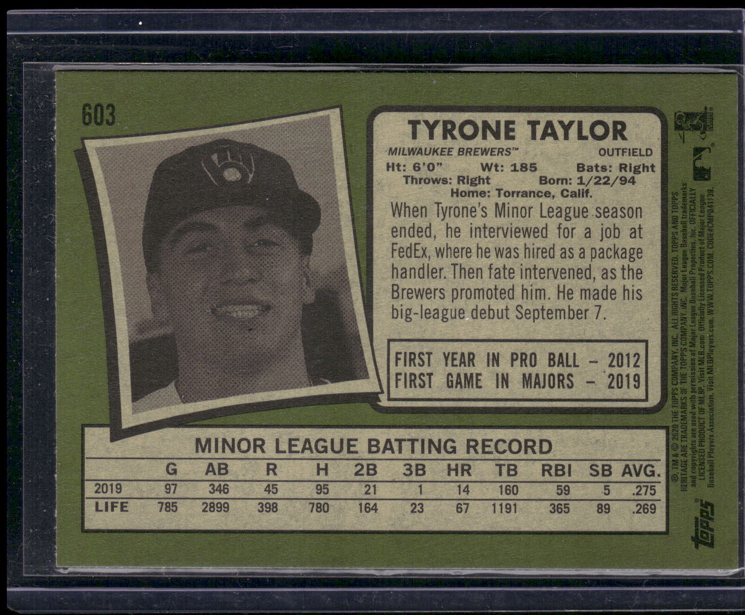 2020 Topps Heritage #603 Tyrone Taylor