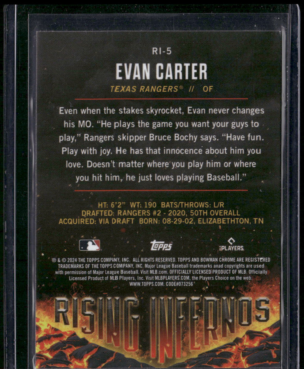 2024 Bowman #RI-5 Evan Carter Rising Infernos