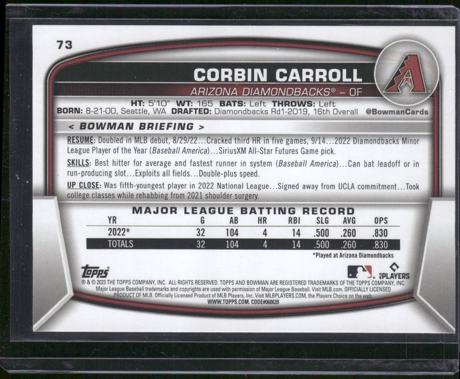 2023 Bowman #73 Corbin Carroll