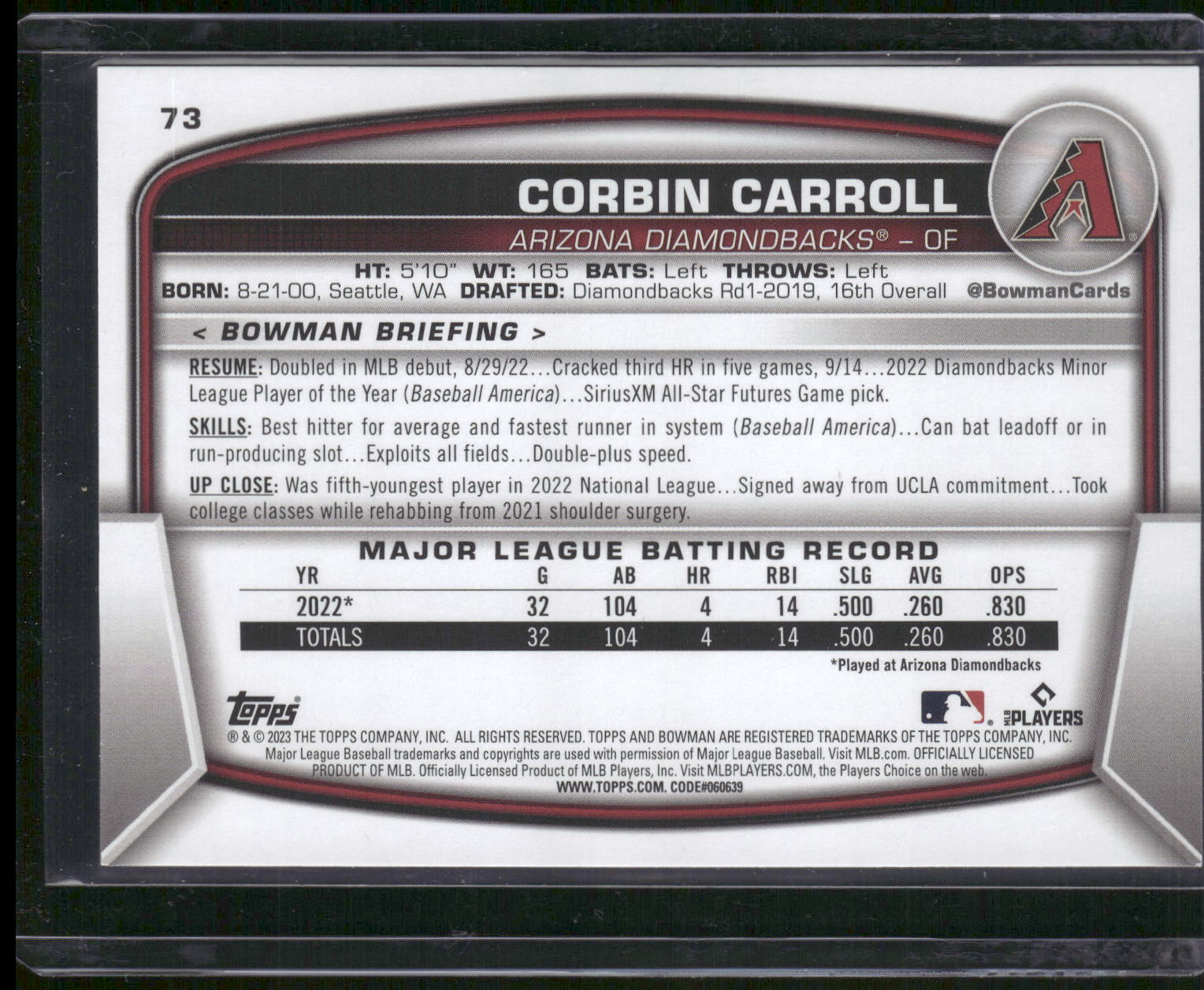 2023 Bowman #73 Corbin Carroll