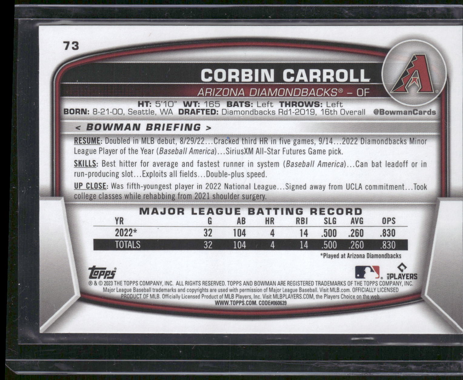 2023 Bowman #73 Corbin Carroll