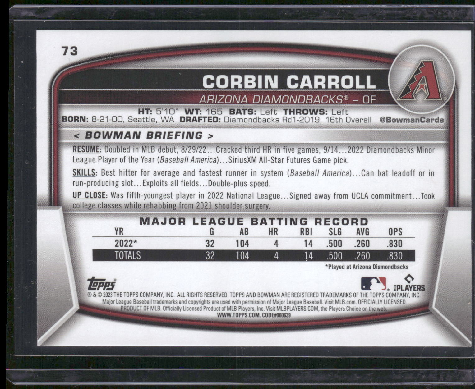 2023 Bowman #73 Corbin Carroll