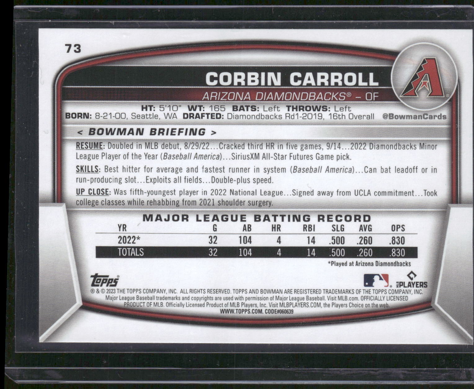 2023 Bowman #73 Corbin Carroll