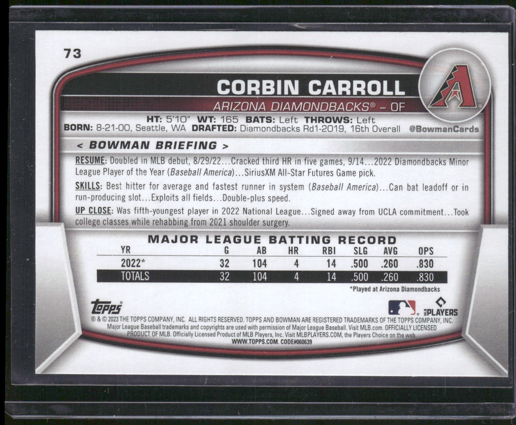 2023 Bowman #73 Corbin Carroll