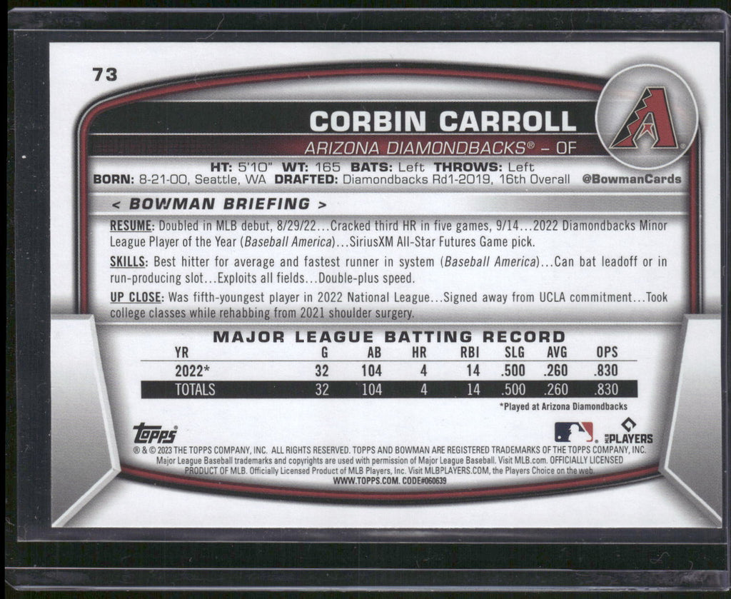 2023 Bowman #73 Corbin Carroll