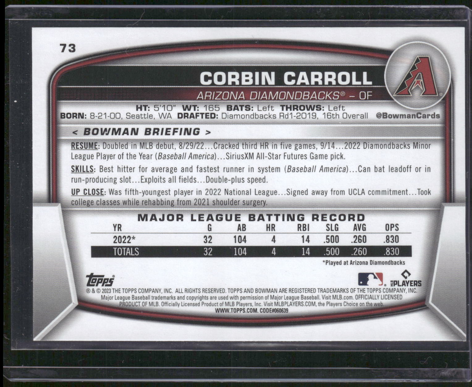 2023 Bowman #73 Corbin Carroll