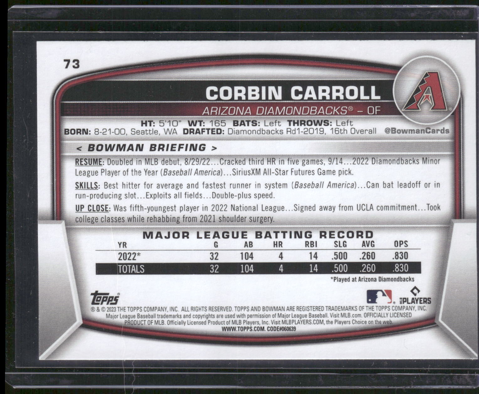 2023 Bowman #73 Corbin Carroll