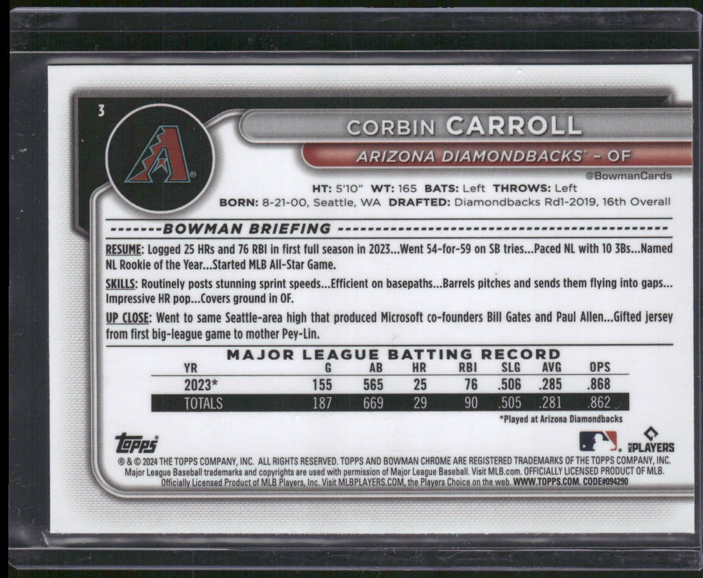 2024 Bowman Chrome #3 Corbin Carroll Mojo Refractors