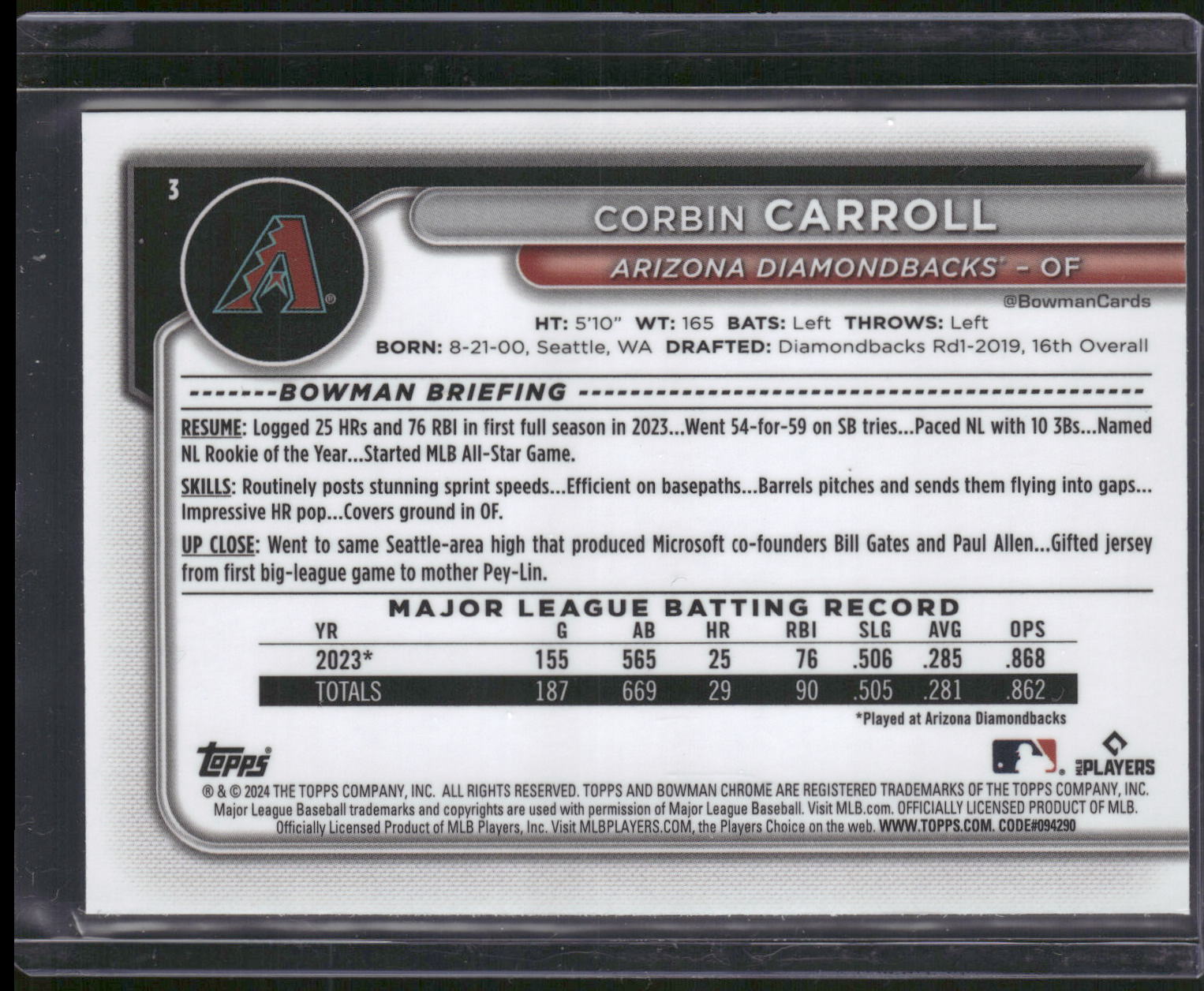 2024 Bowman Chrome #3 Corbin Carroll Mojo Refractors