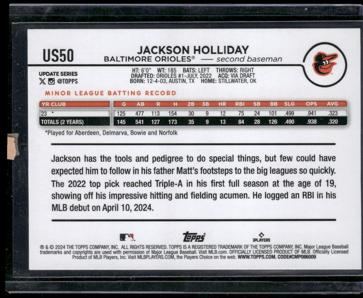 2024 Topps Update #US50 Jackson Holliday