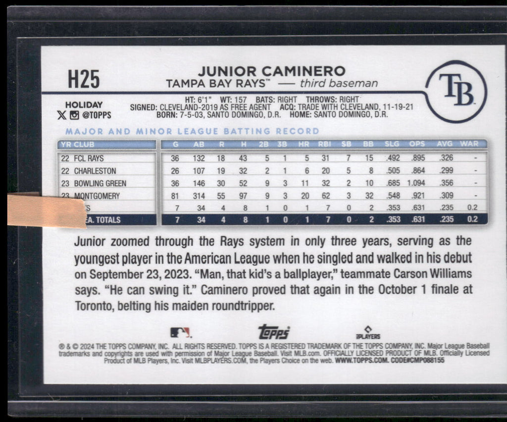 2024 Topps Holiday #H25 Junior Caminero