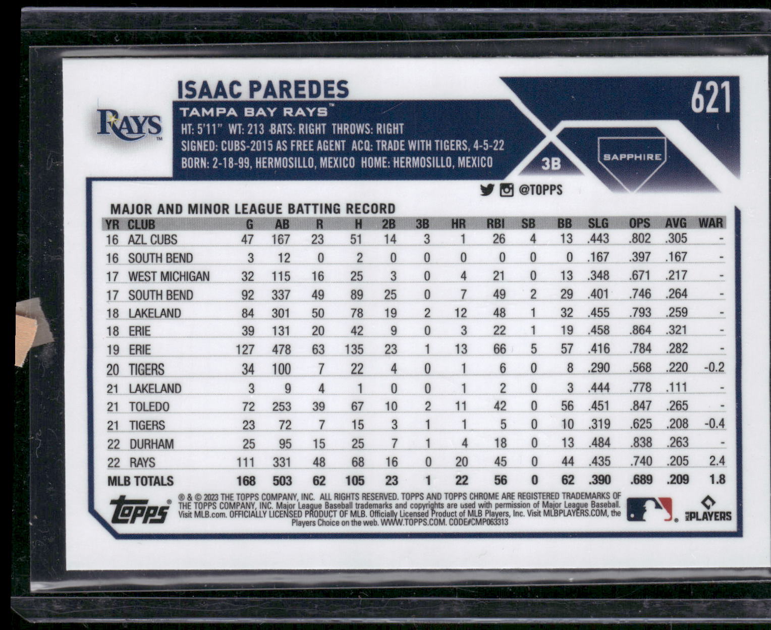 2023 Topps Chrome Sapphire Edition #621 Isaac Paredes