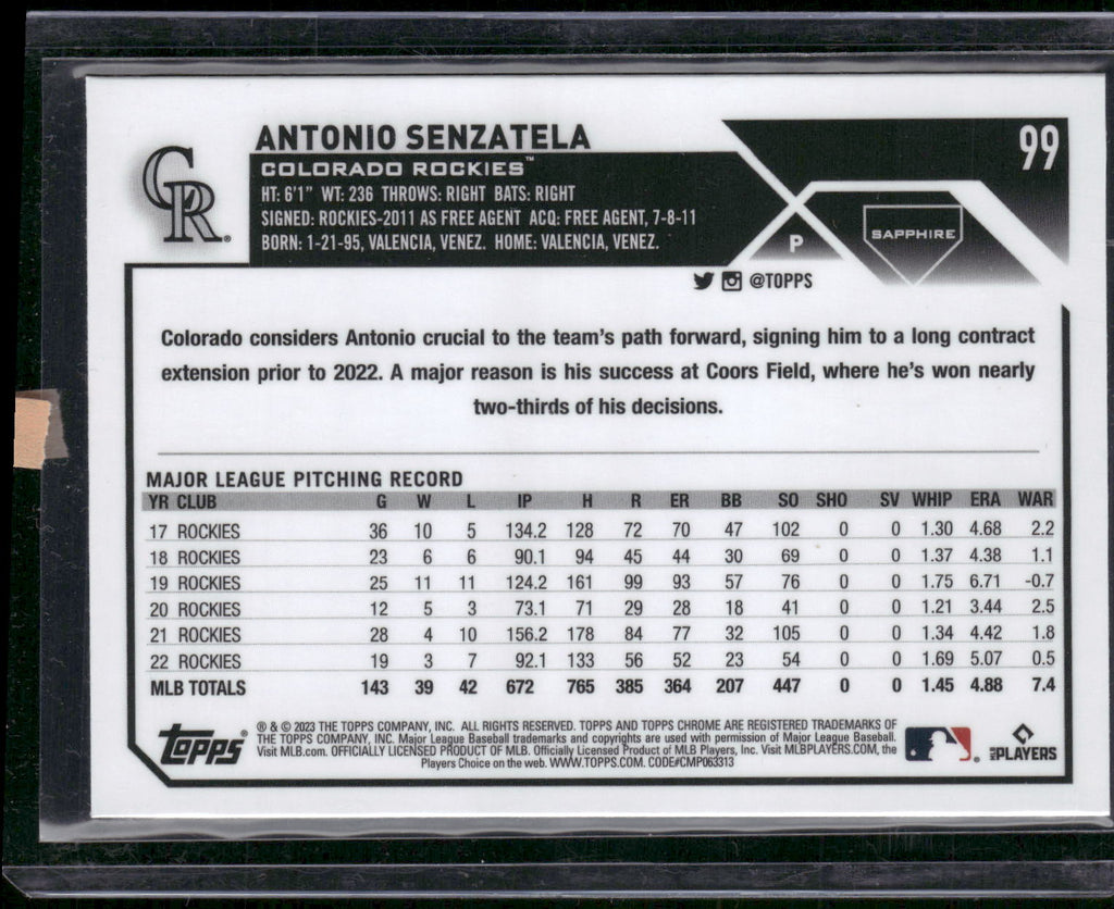 2023 Topps Chrome Sapphire Edition #99 Antonio Senzatela