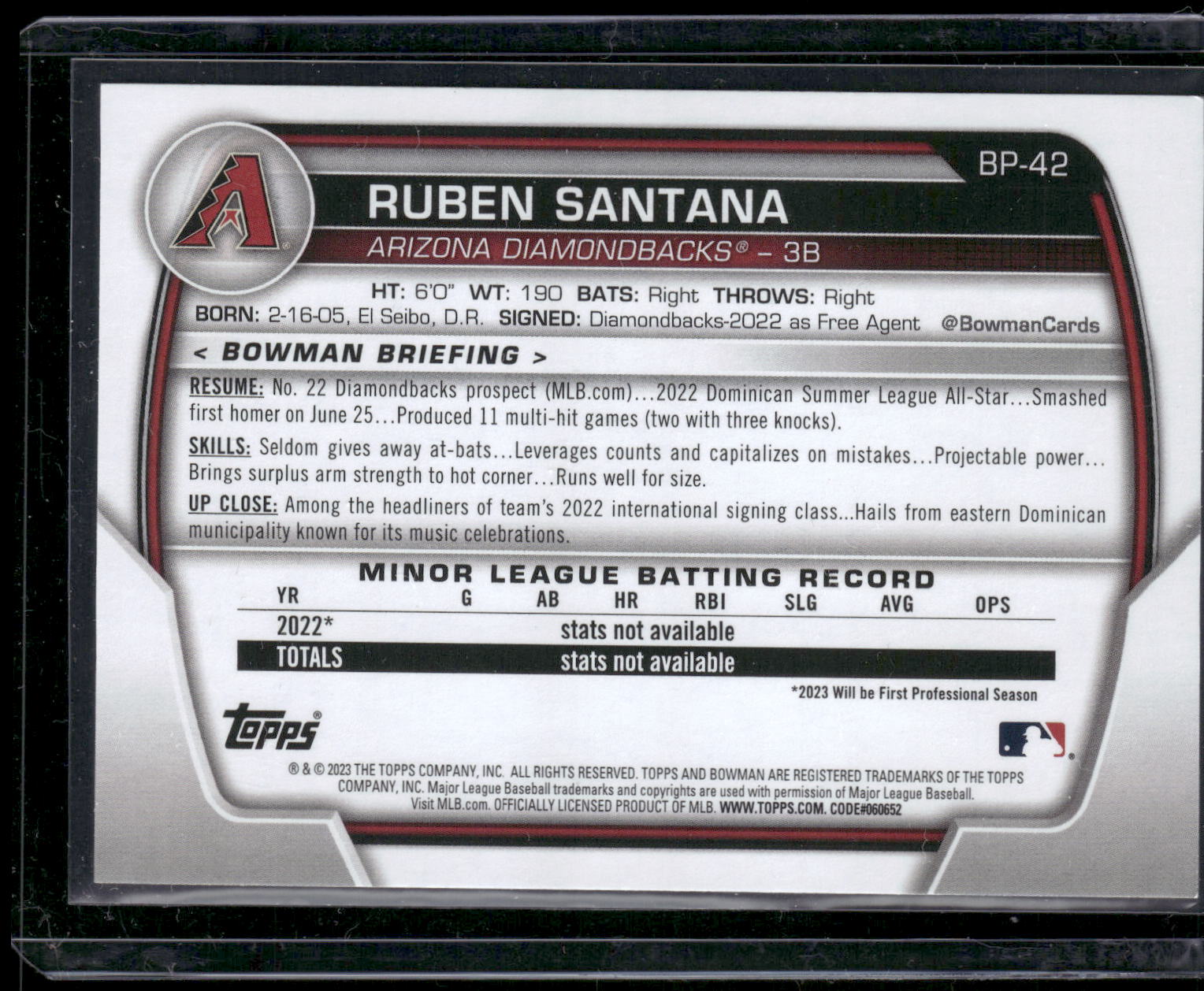 2023 Bowman #BP-42 Ruben Santana Prospects