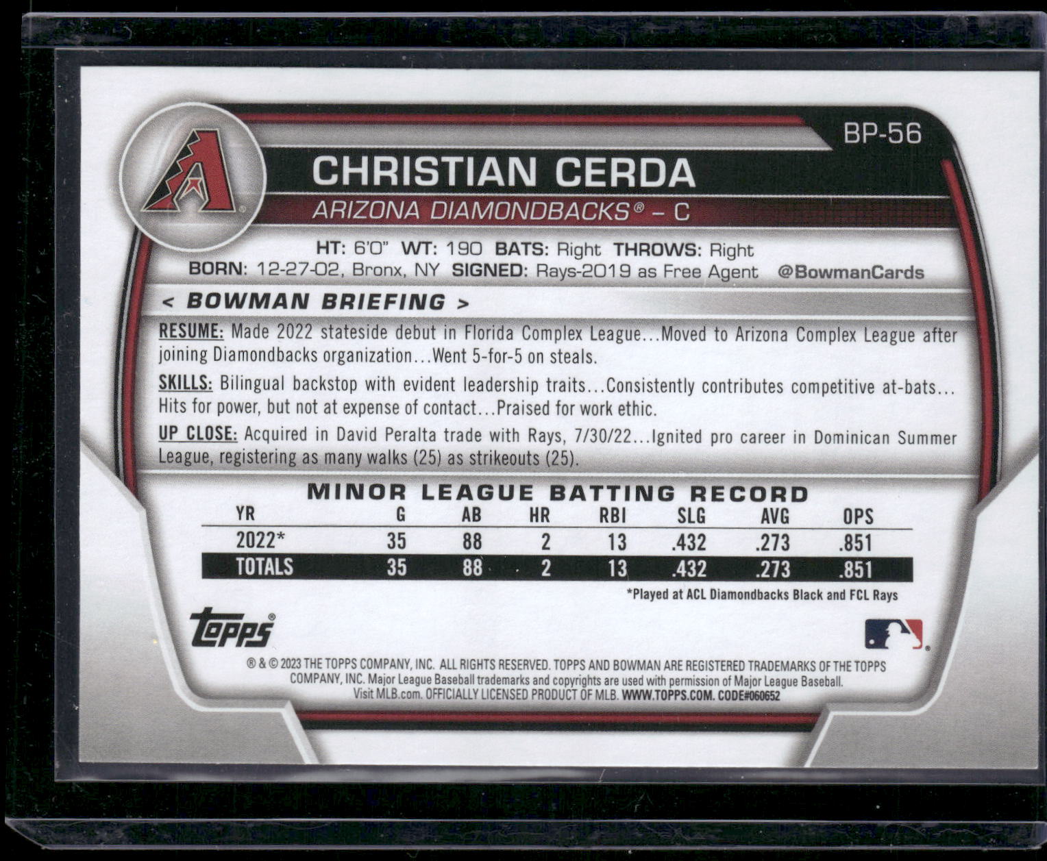 2023 Bowman #BP-56 Christian Cerda Prospects