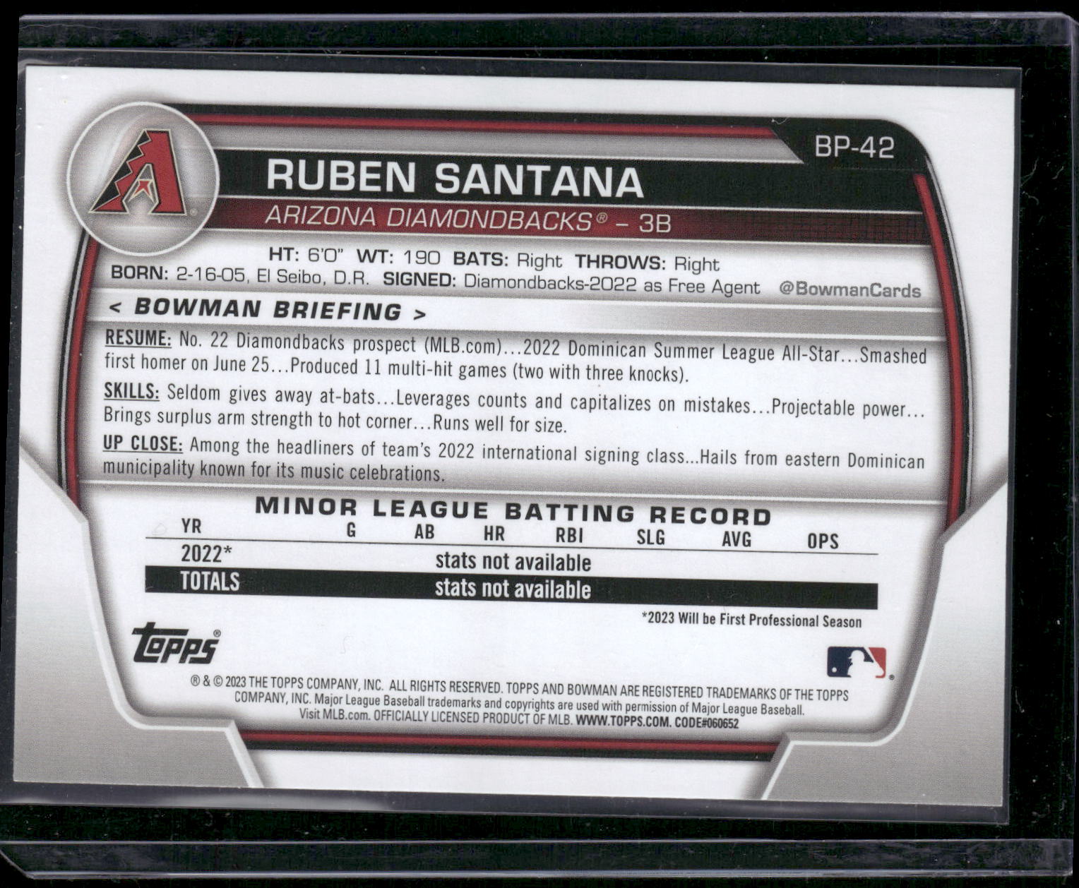 2023 Bowman #BP-42 Ruben Santana Prospects