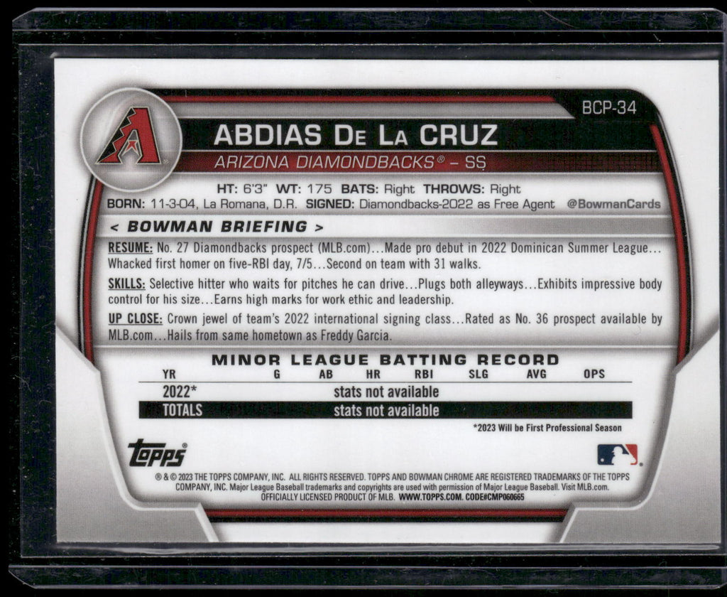 2023 Bowman #BCP-34 Abdias De La Cruz Chrome Prospects
