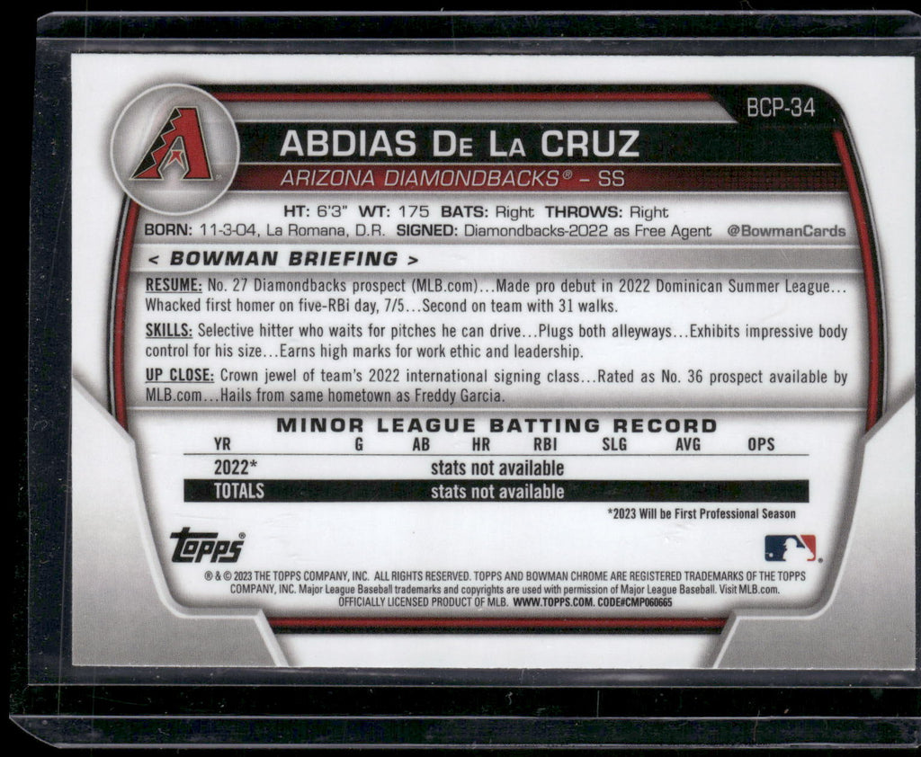 2023 Bowman #BCP-34 Abdias De La Cruz Chrome Prospects