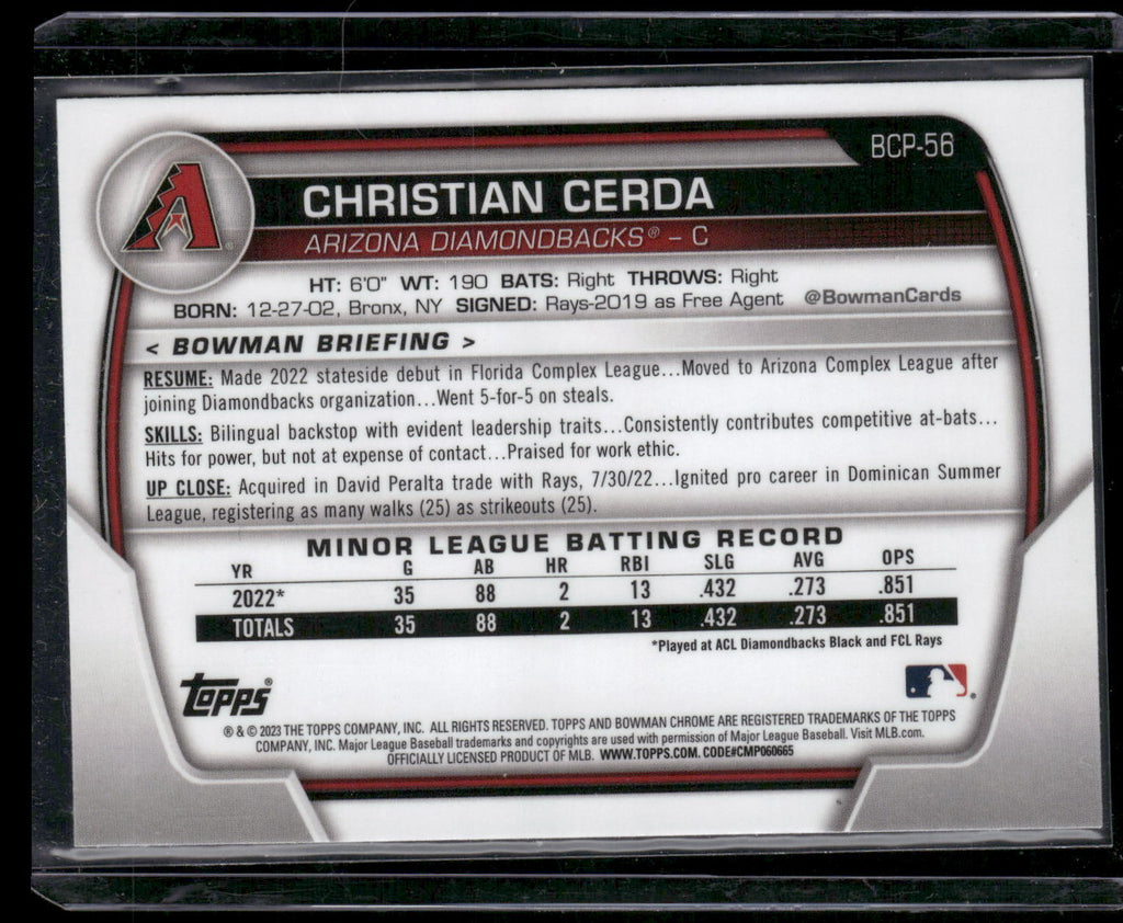 2023 Bowman #BCP-56 Christian Cerda Chrome Prospects