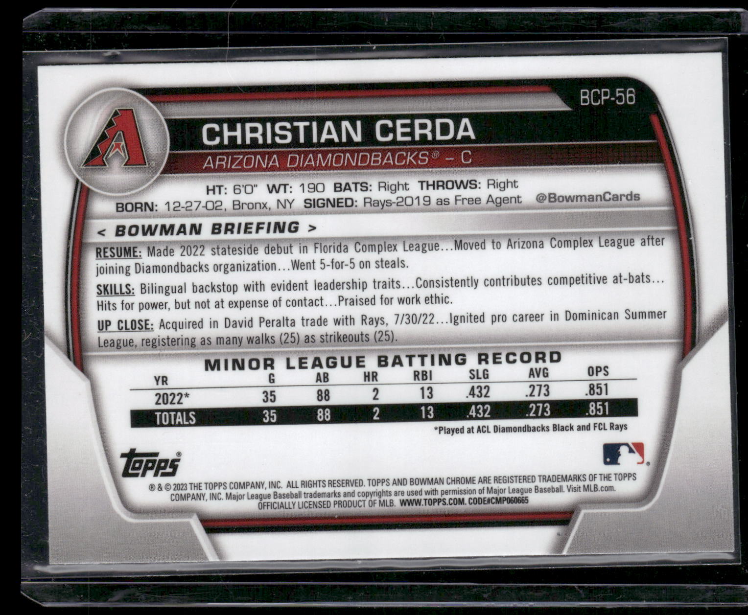 2023 Bowman #BCP-56 Christian Cerda Chrome Prospects
