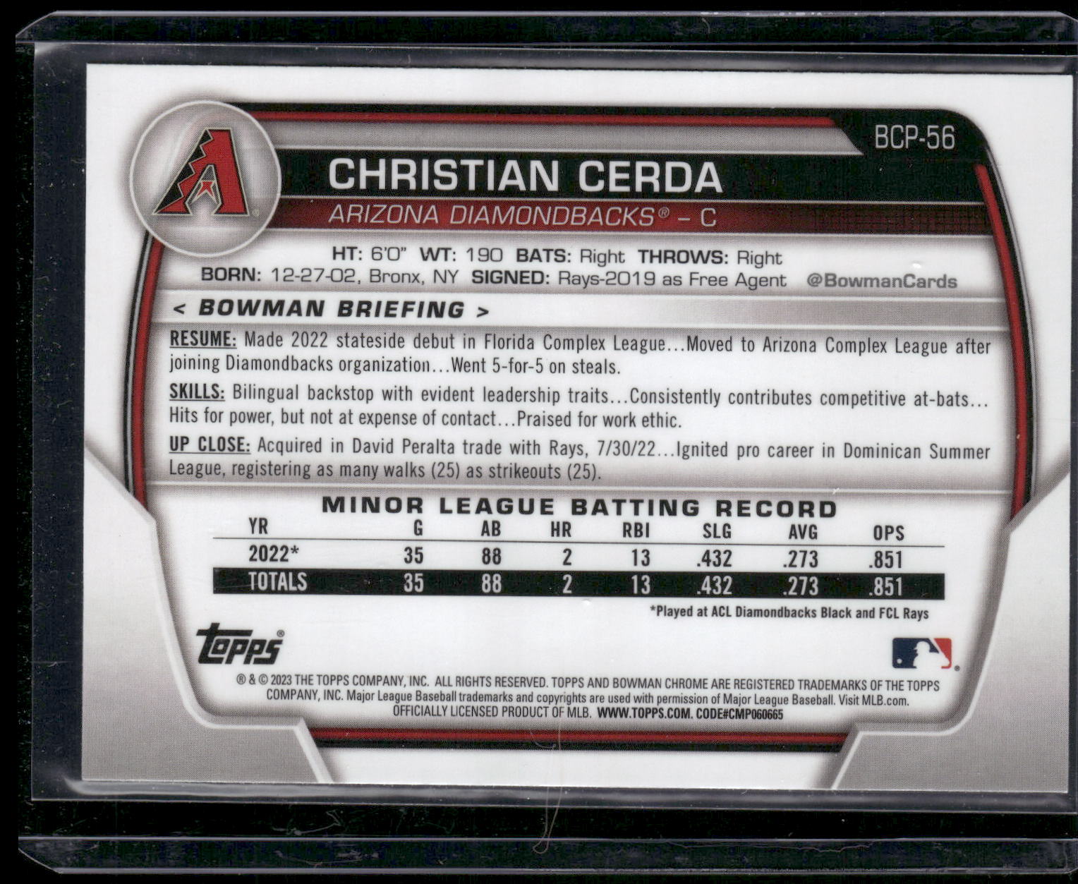2023 Bowman #BCP-56 Christian Cerda Chrome Prospects