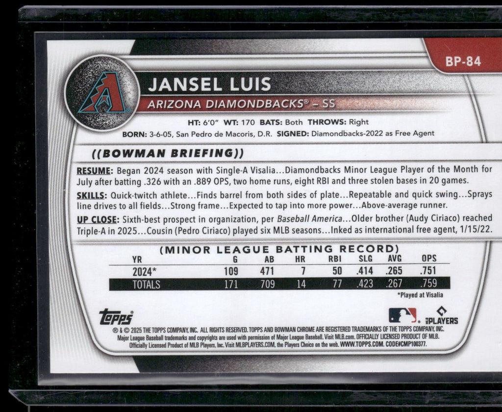 2025 Bowman #BP-84 Jansel Luis Prospects