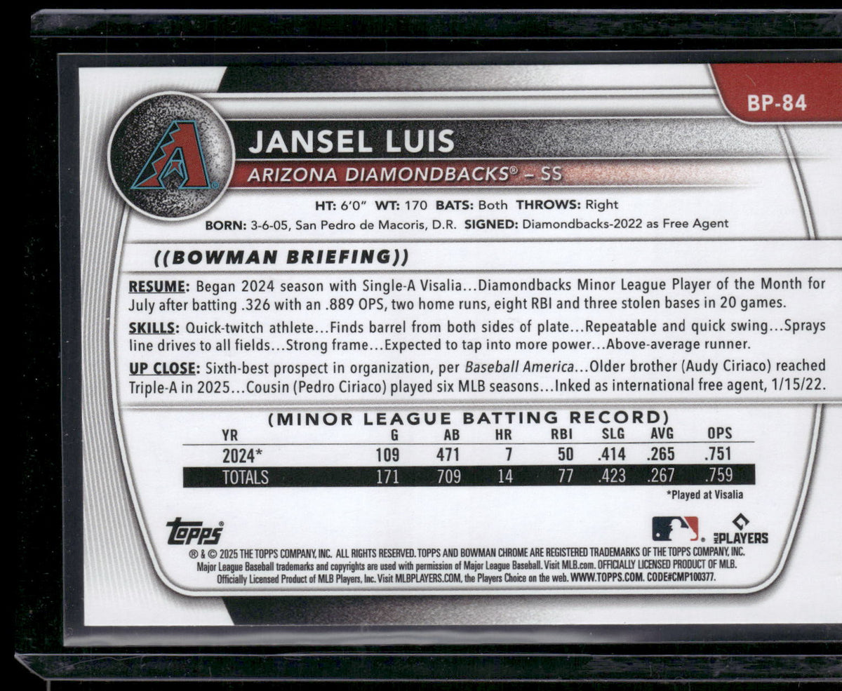 2025 Bowman #BP-84 Jansel Luis Prospects