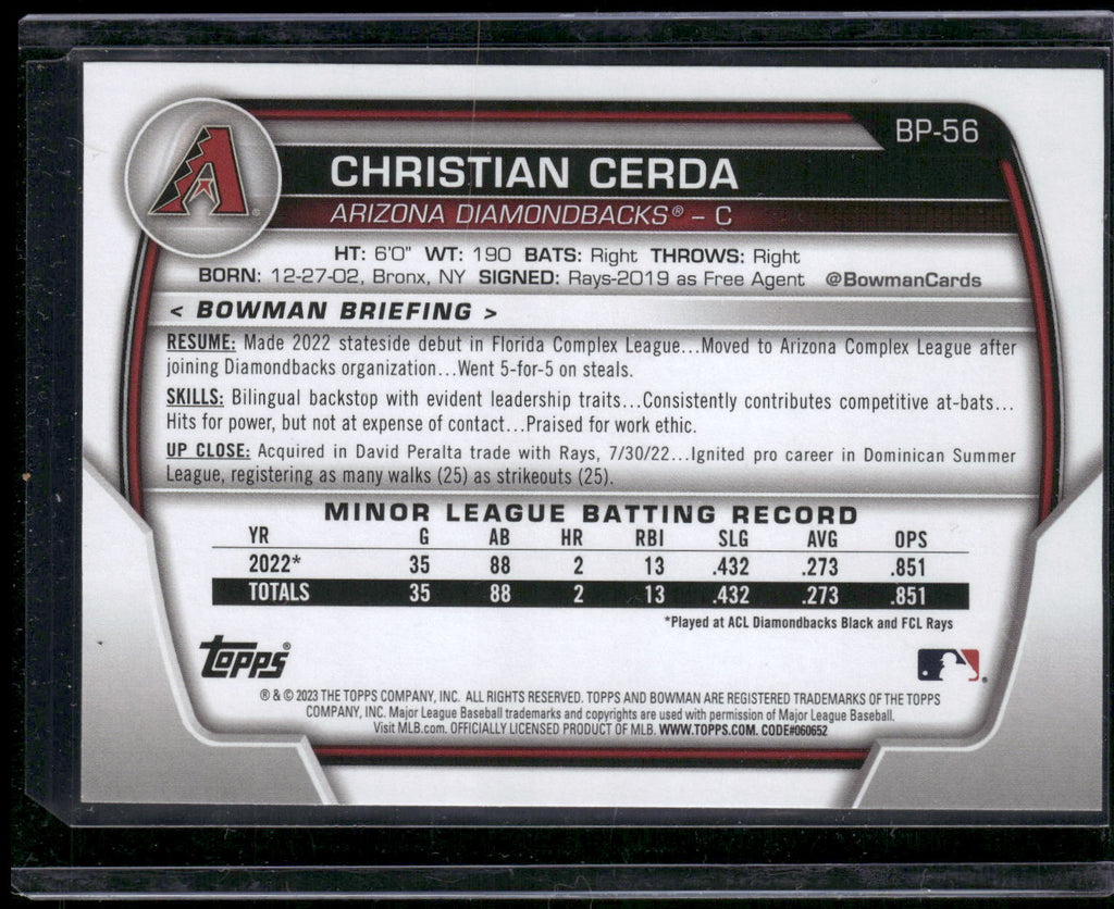 2023 Bowman #BP-56 Christian Cerda Prospects