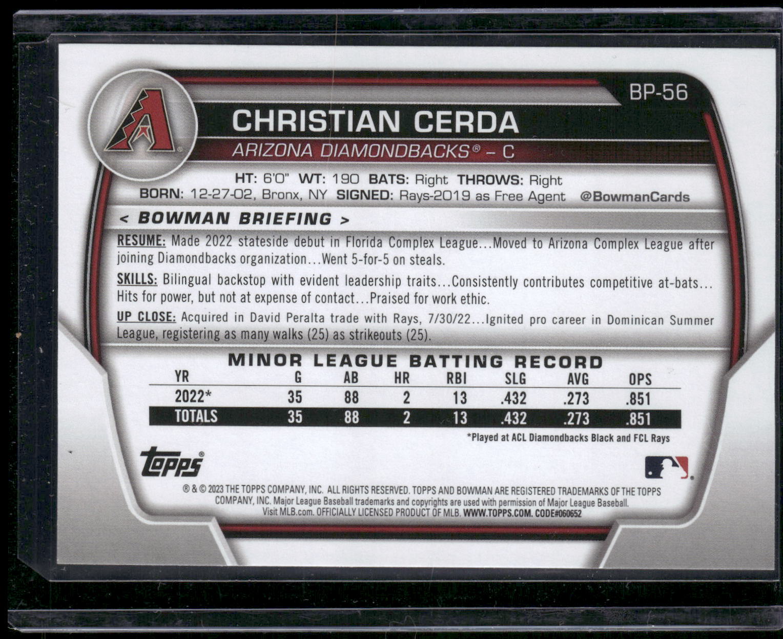 2023 Bowman #BP-56 Christian Cerda Prospects