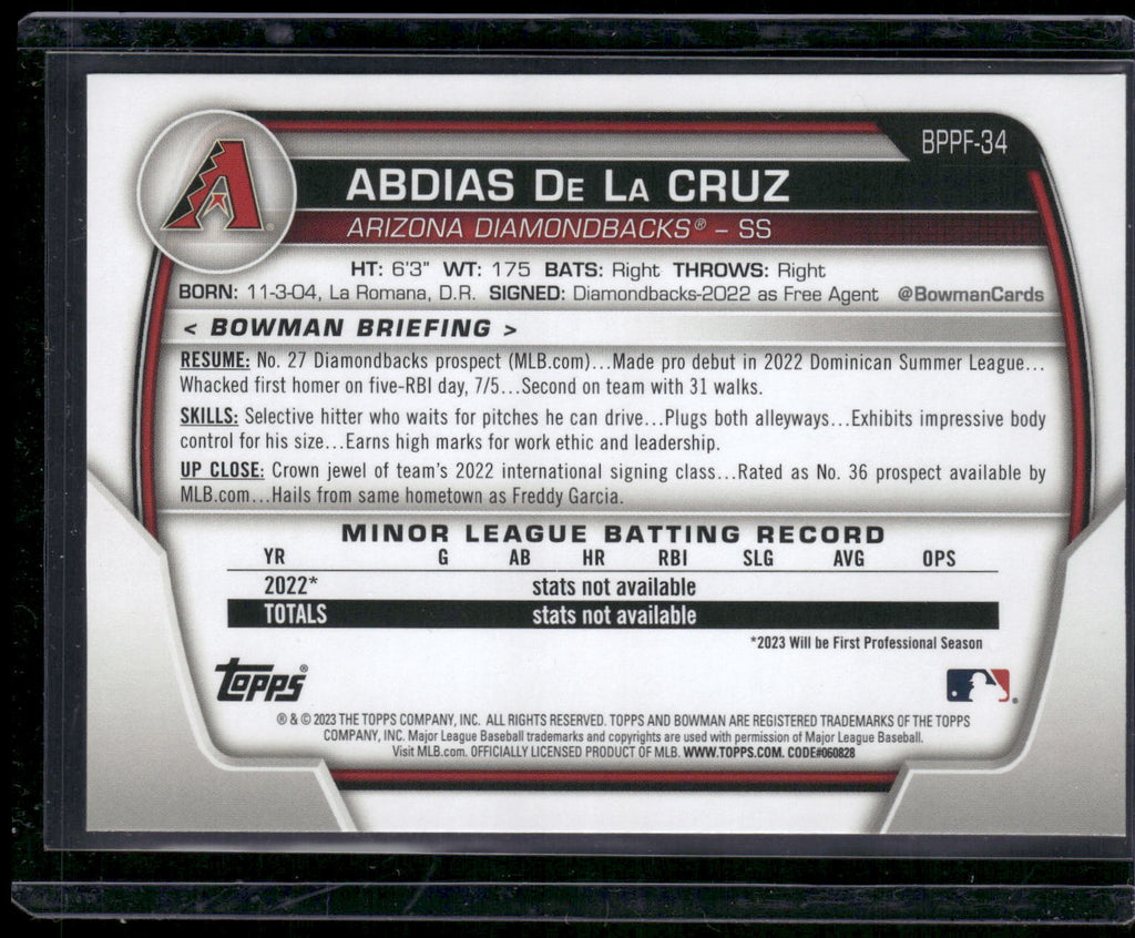 2023 Bowman 1st Edition #BPPF-34 Abdias De La Cruz
