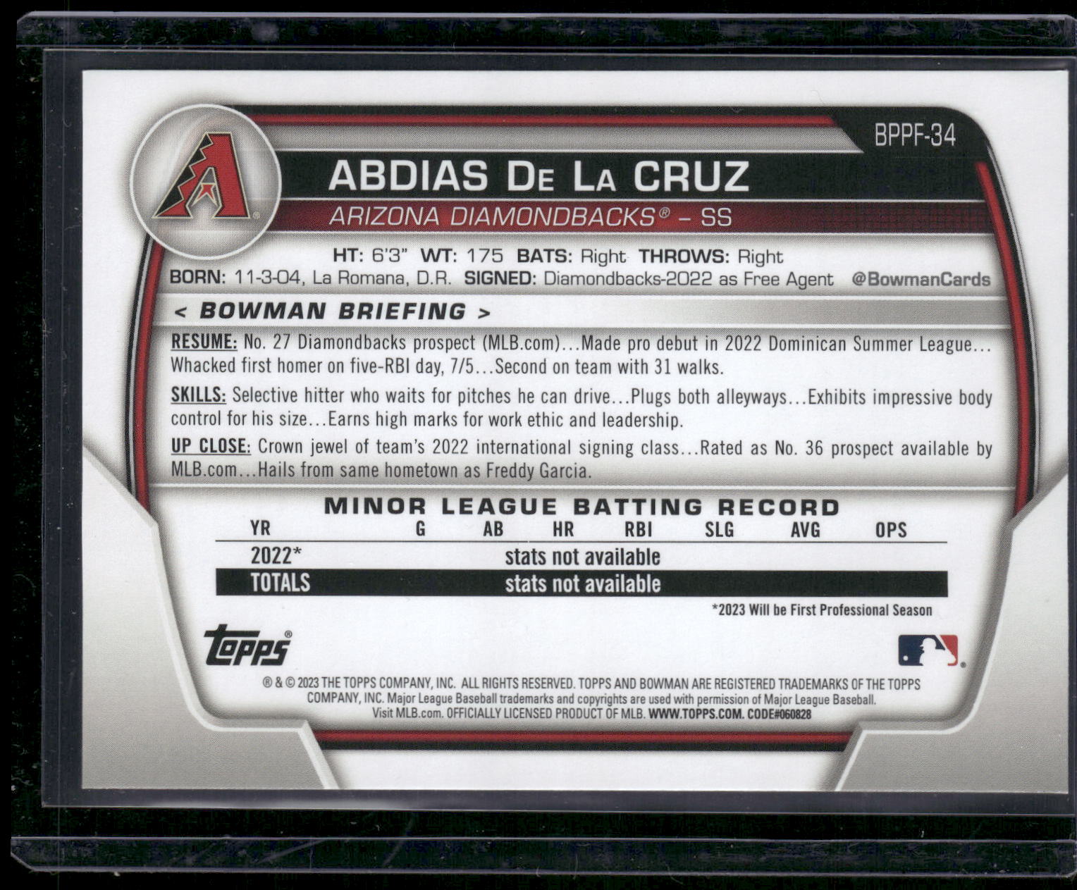 2023 Bowman 1st Edition #BPPF-34 Abdias De La Cruz