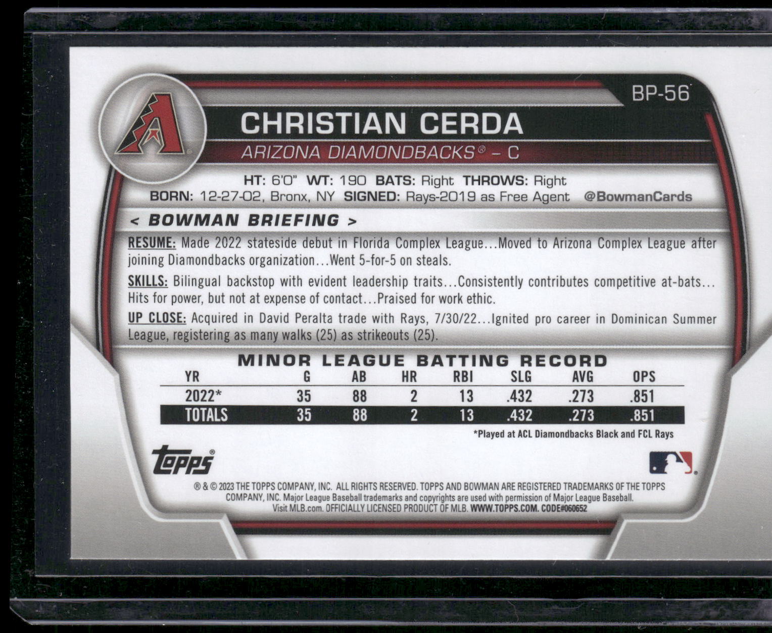 2023 Bowman #BP-56 Christian Cerda Prospects