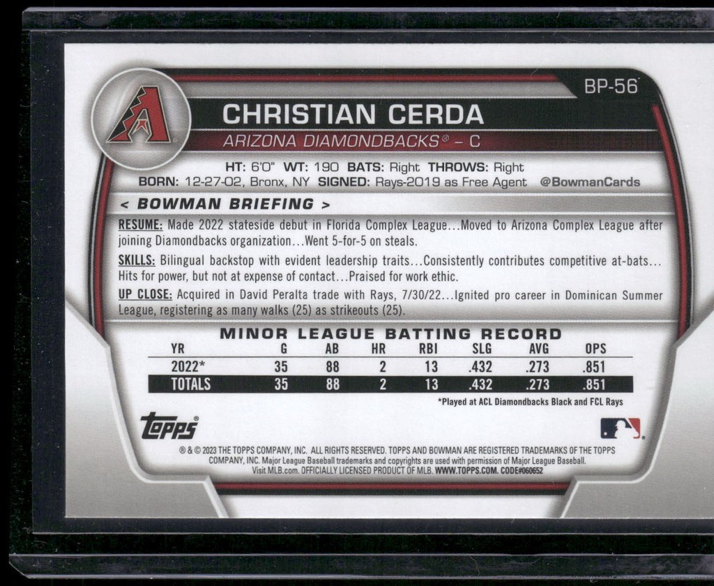 2023 Bowman #BP-56 Christian Cerda Prospects