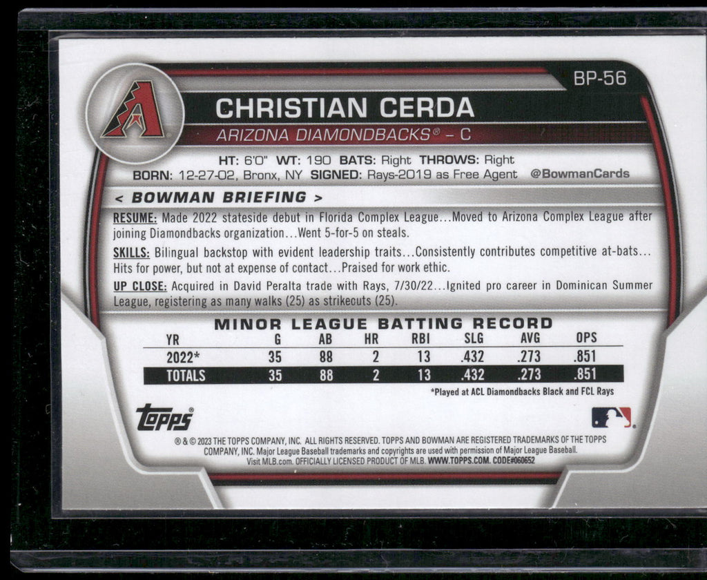 2023 Bowman #BP-56 Christian Cerda Prospects