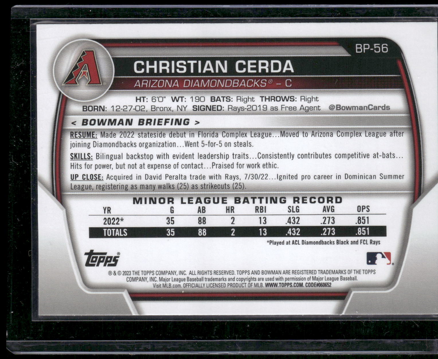 2023 Bowman #BP-56 Christian Cerda Prospects