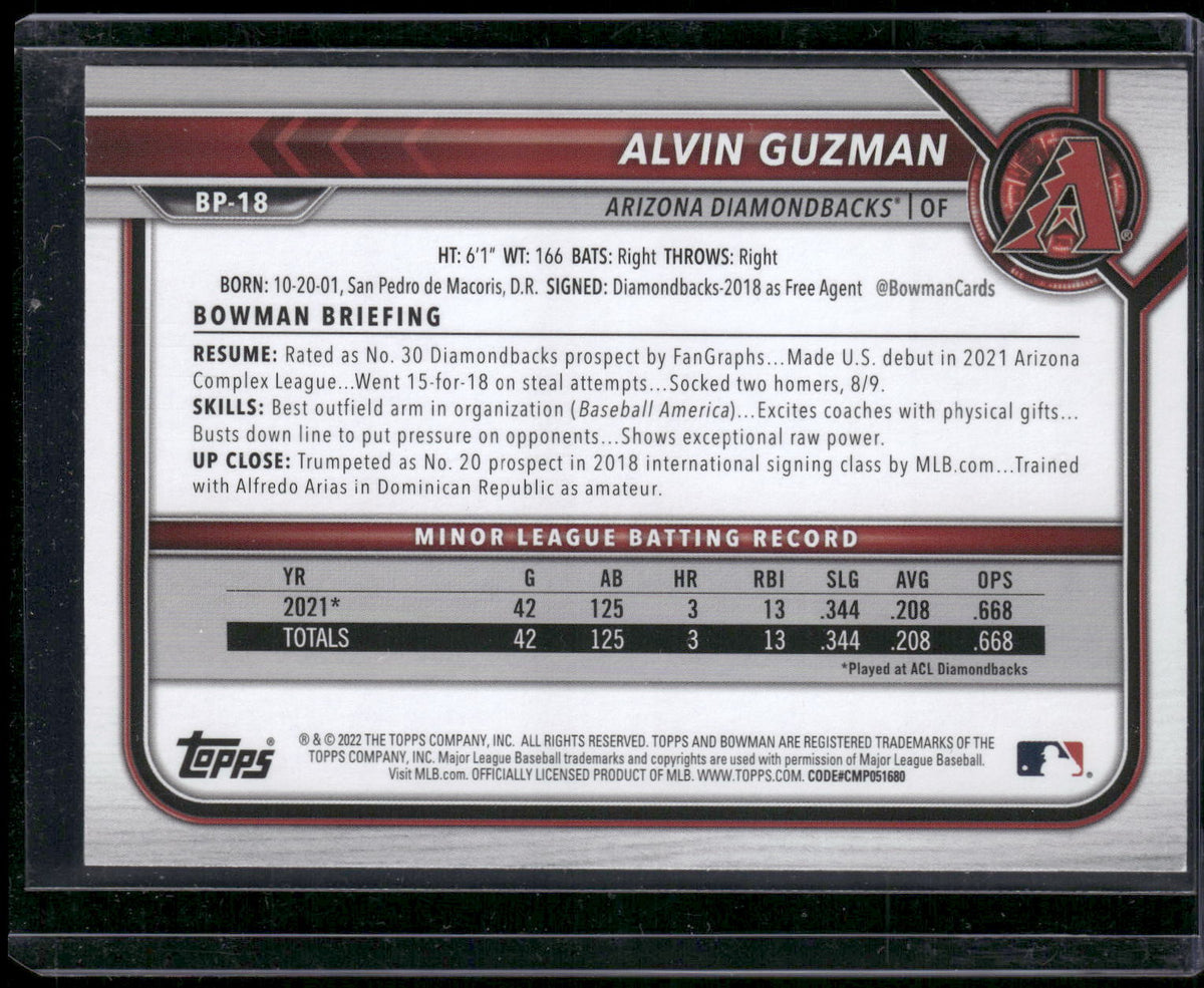 2022 Bowman #BP-18 Alvin Guzman Prospects