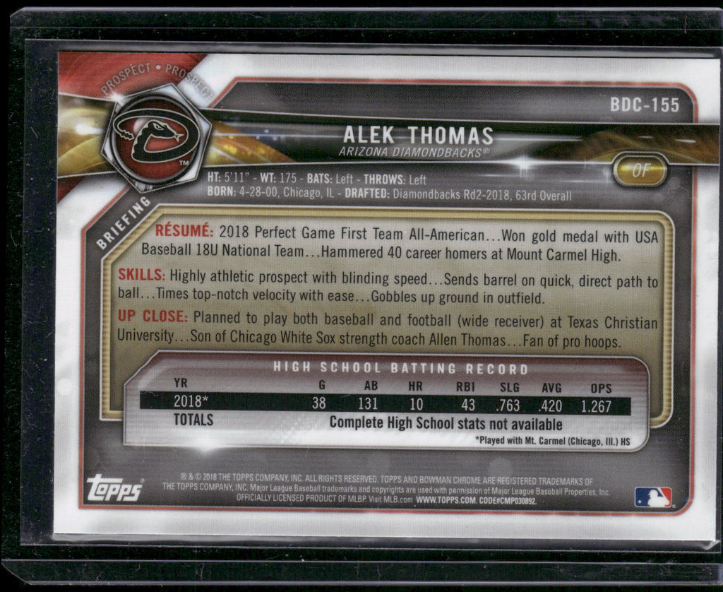 2018 Bowman Draft #BDC-155 Alek Thomas Chrome Refractors