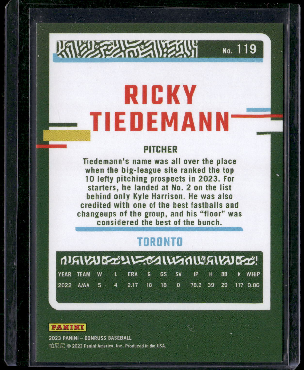 2023 Donruss #119 Ricky Tiedemann Holo Red #/2023