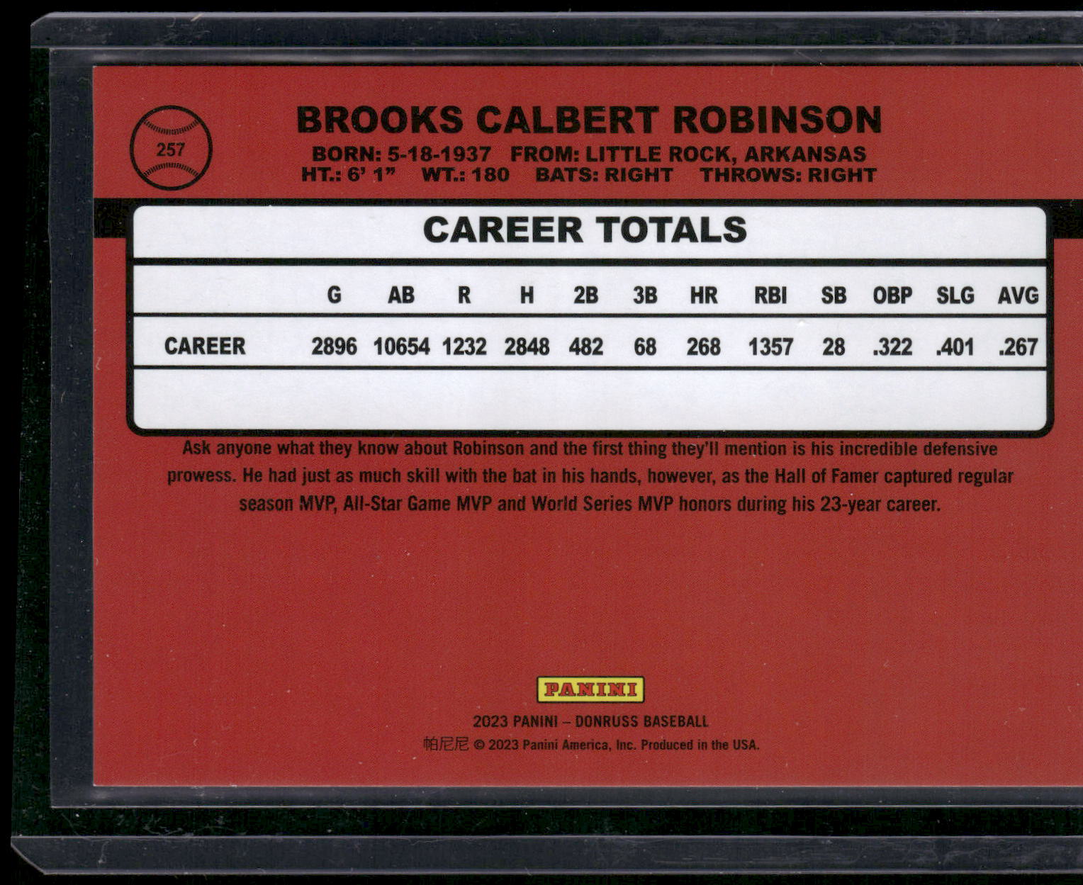 2023 Donruss #257 Brooks Robinson Holo Red #/2023