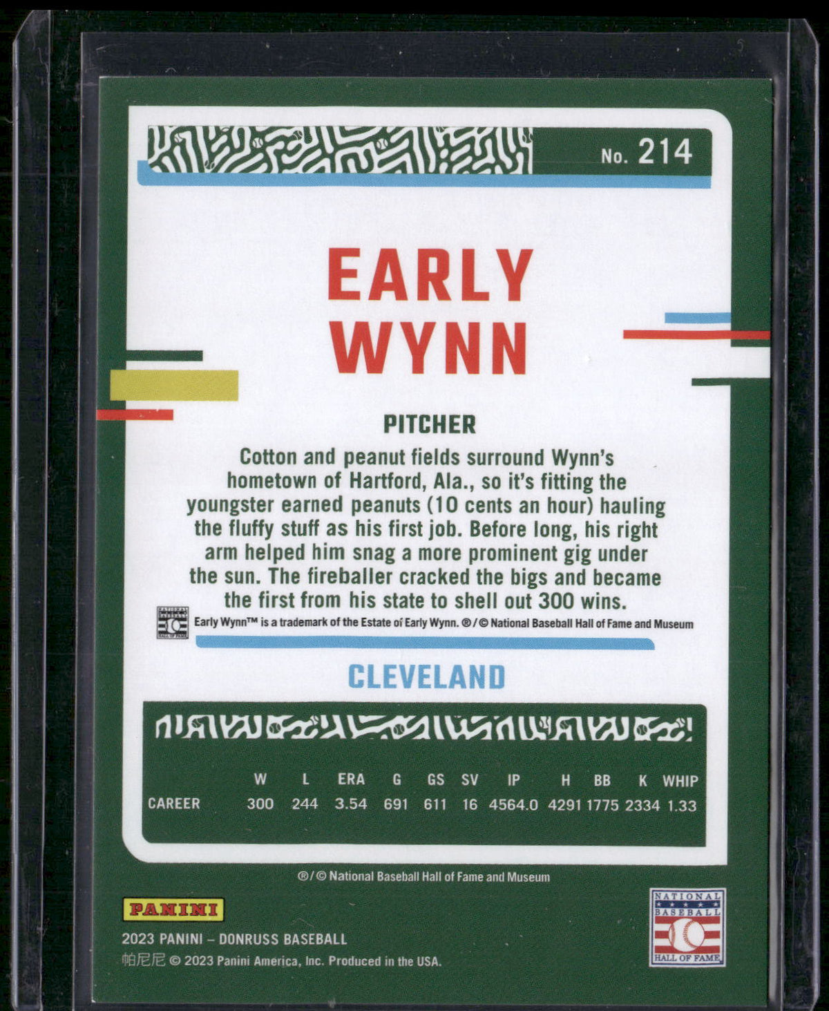 2023 Donruss #214 Early Wynn Holo Red #/2023