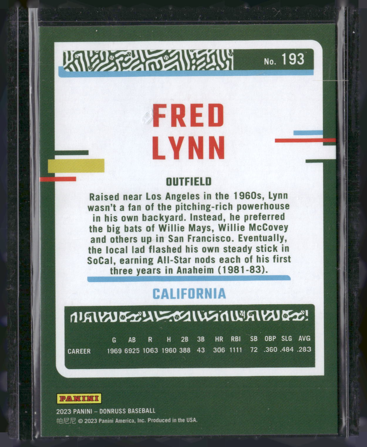 2023 Donruss #193 Fred Lynn Season Stat Line #/333
