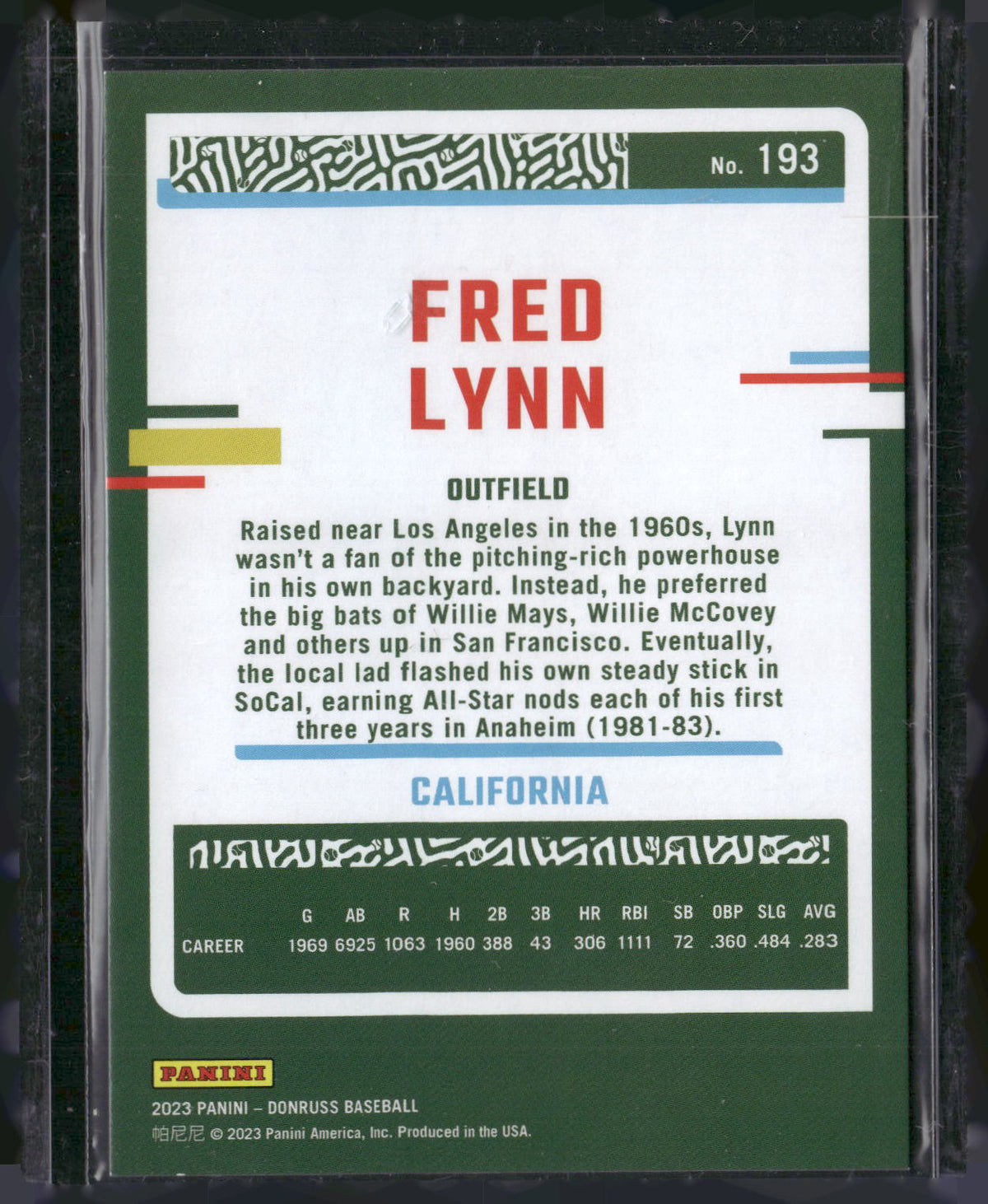 2023 Donruss #193 Fred Lynn Season Stat Line #/333