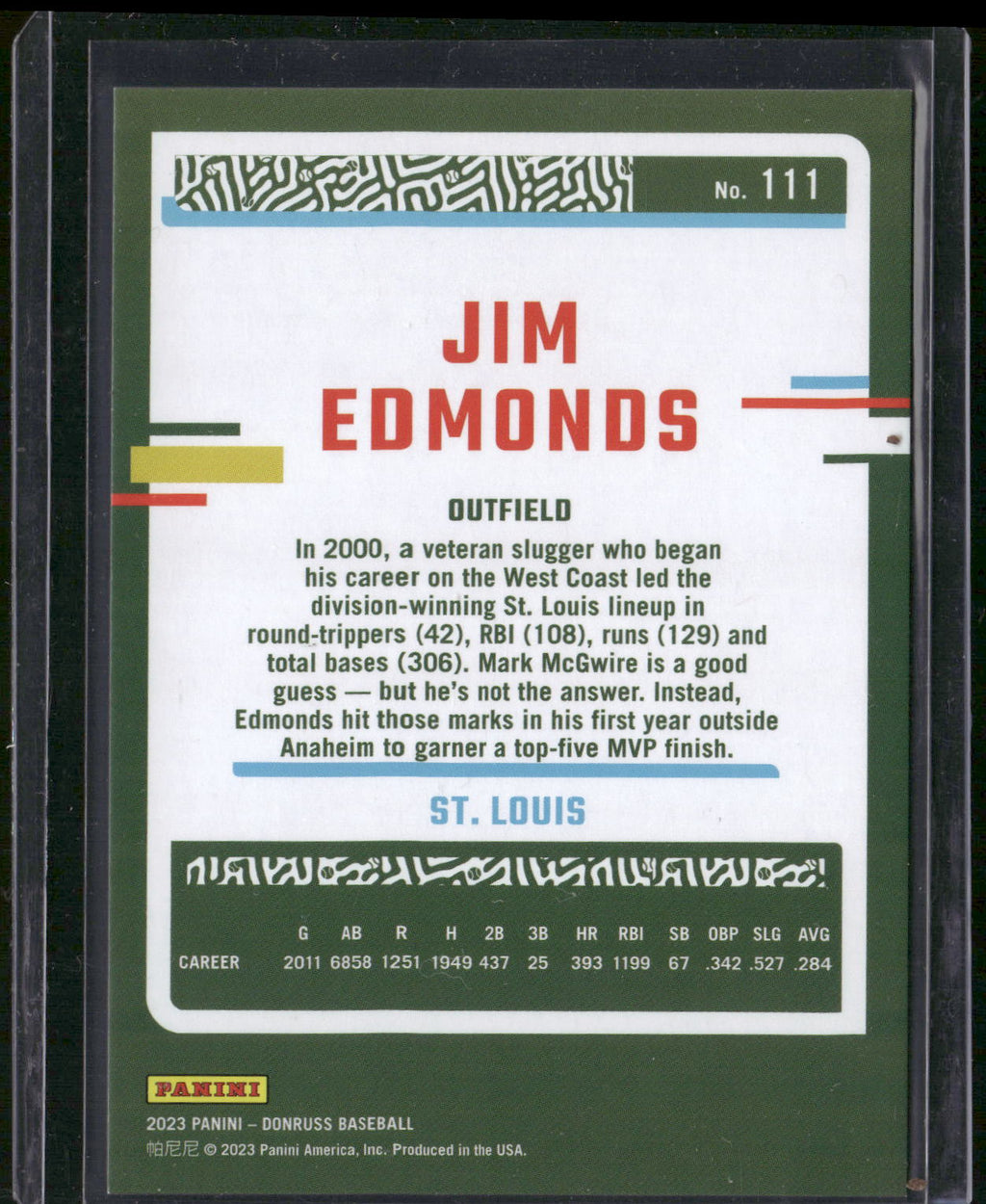 2023 Donruss #111 Jim Edmonds Career Stat Line #/500