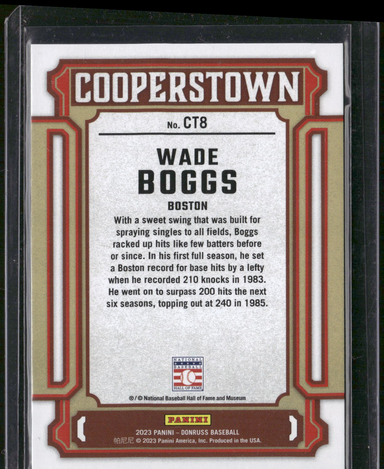 2023 Donruss #CT8 Wade Boggs Cooperstown Blue #/249