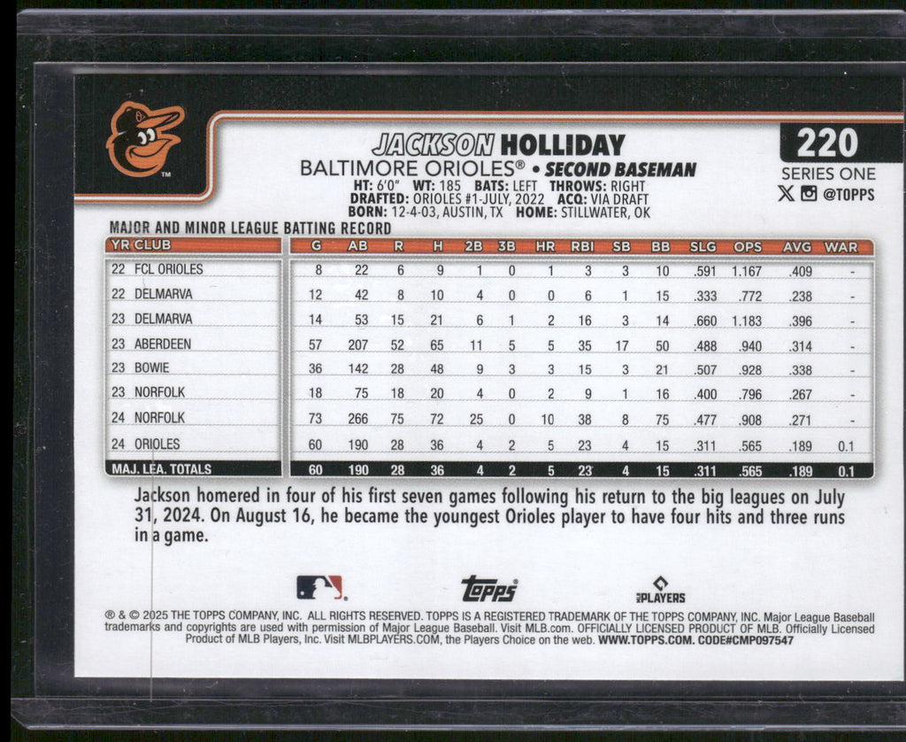 2025 Topps #220 Jackson Holliday Silver Crackle Foilboard