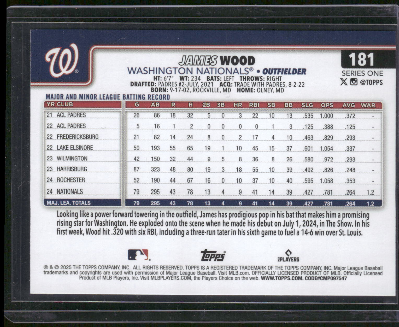 2025 Topps #181 James Wood