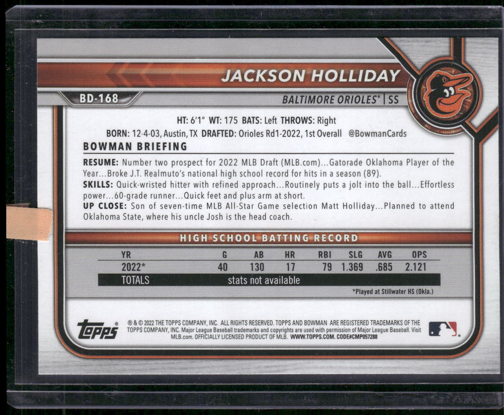 2022 Bowman Draft #BD-168 Jackson Holliday