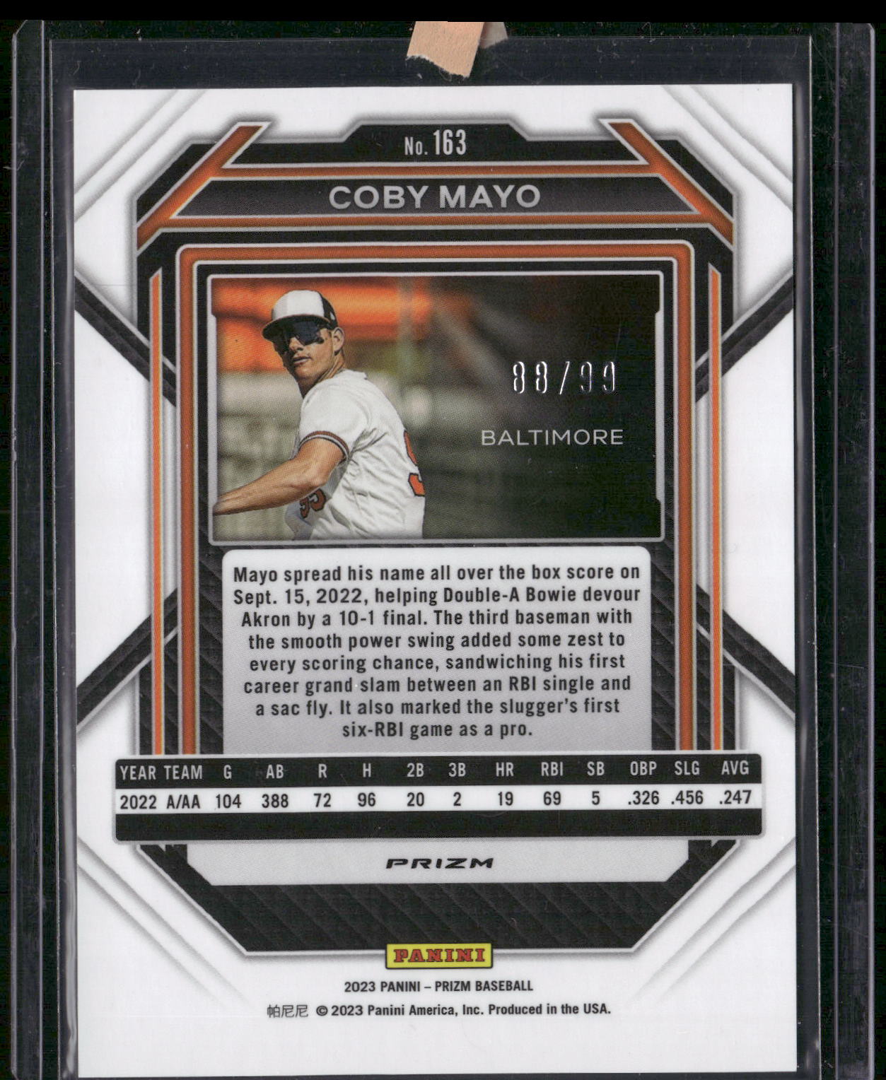 2023 Panini Prizm #163 Coby Mayo Purple Prizms #/99