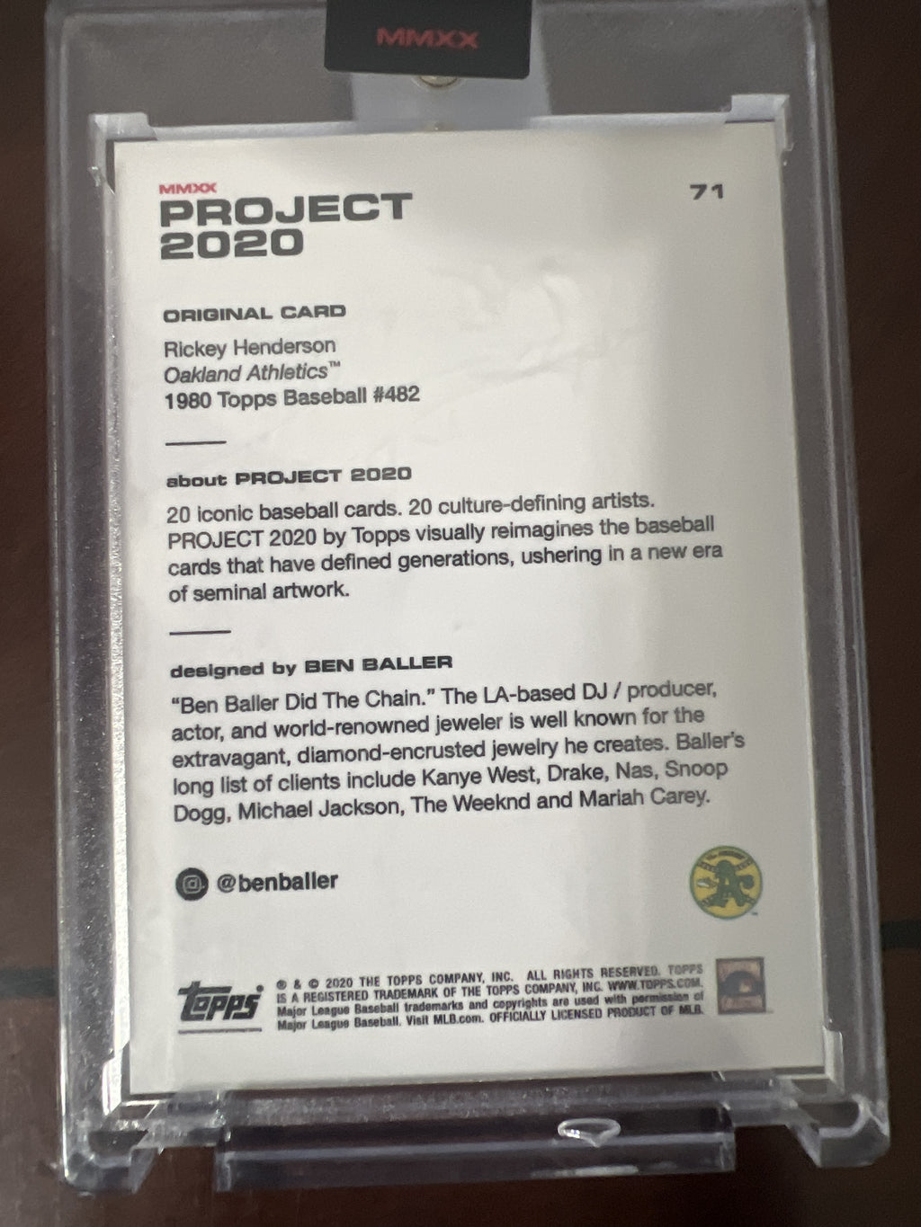 2020 Topps Project 2020 #71 Rickey Henderson