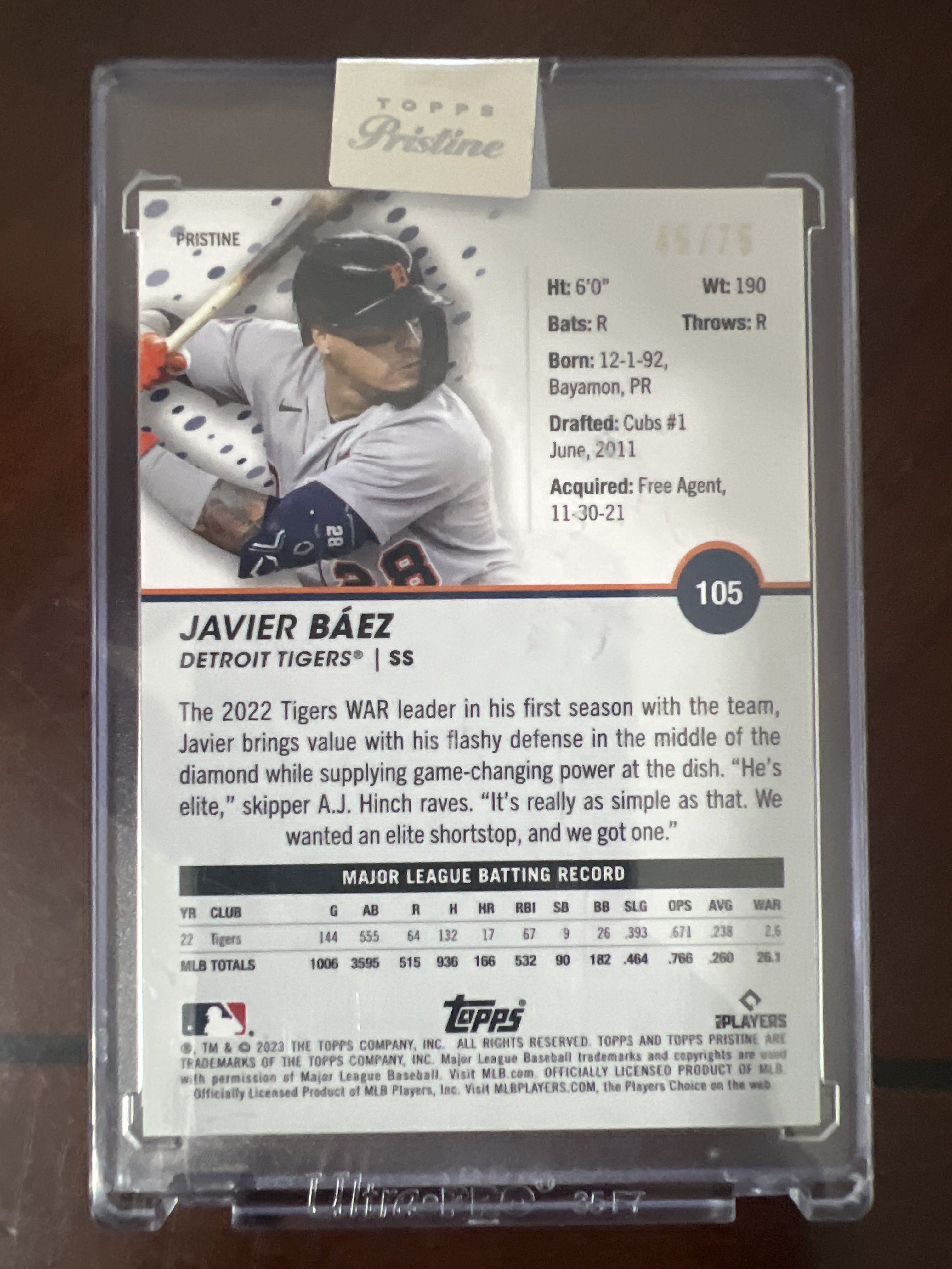 2023 Topps Pristine #105 Javier Báez Blue Refractor #/75